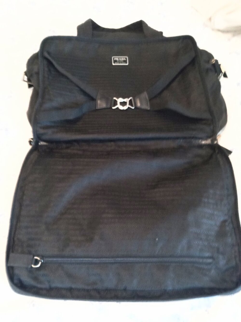 Prada UnisexTessuto Nylon Overnight Travel Bag – Black – Authentic